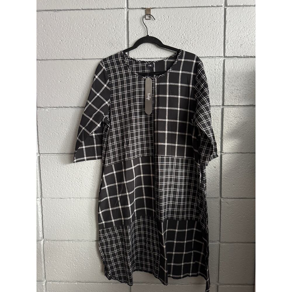 NWT Tulip 3/4 Sleeve Mismatched Plaid Dress size M